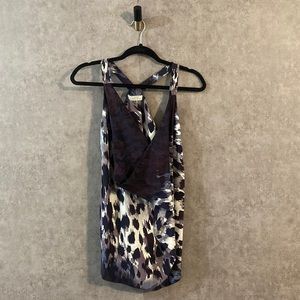 Robert Rodriguez Silk Leopard Print Tank Top with Cowl Neck